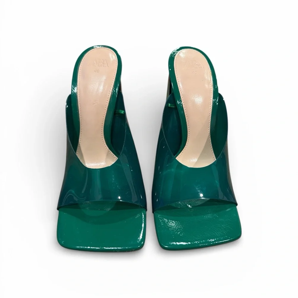 Zara Retro Emerald Green Women's‎ Chunky Heels - Picture 4 of 6